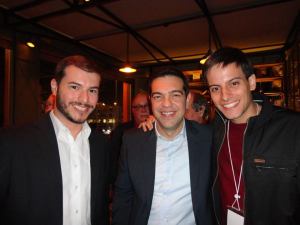 Juliano Medeiros (PSOL), Alexis Tsipras (SYRIZA) e Thiago Aguiar (Juntos e PSOL)